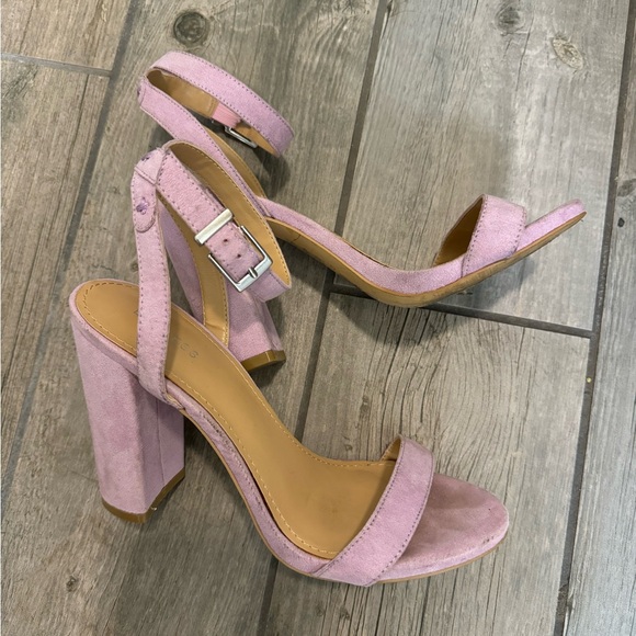Express lavender suede, chunky, strapping heel sandal - Picture 1 of 5